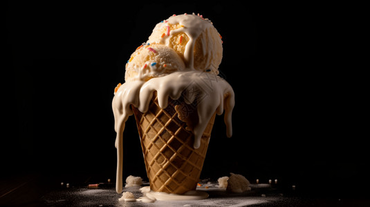 棉花糖蛋筒融化的冰淇淋筒背景