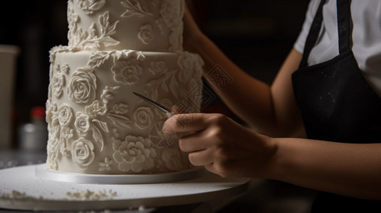 从混合到烘烤到装饰，请详细了解蛋糕制作的每个阶段。背景图片