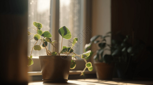 窗台上的植物背景图片