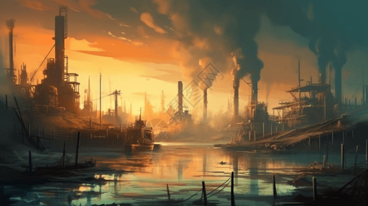 手绘石油工业污染图片