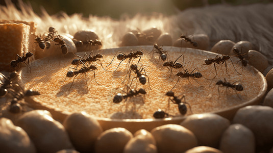 抢夺食物的蚂蚁群背景图片