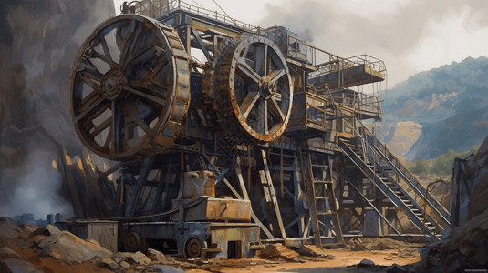搬家拉货锌矿开采重大机械插画