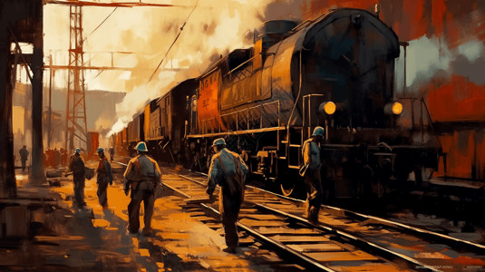 煤炭火车工人的一幅画图片
