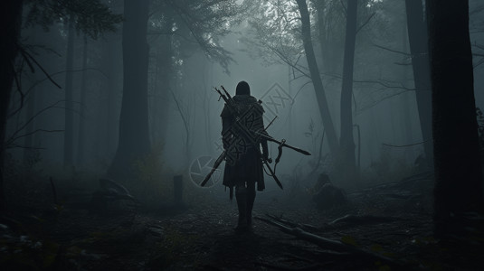 黑暗森林中恶魔猎人背景图片