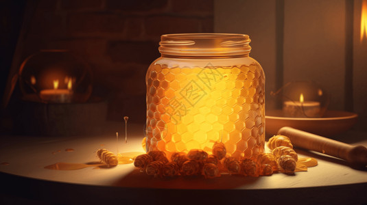 桌上的一罐蜂蜜高清图片
