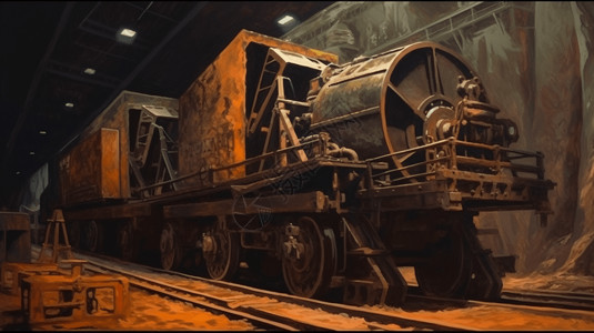 工地渣土车使用的机械采煤场景插画