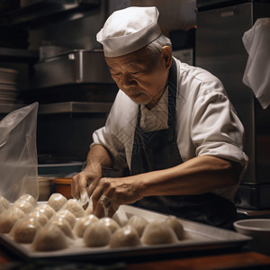 厨师制作水晶虾饺高清图片