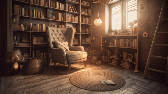 复古地毯舒适书房插画