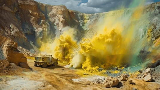采石场采矿中爆破过程艺术展示图片