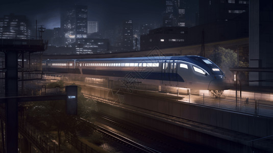 在晚上的城市深夜穿梭在城市中的列车设计图片