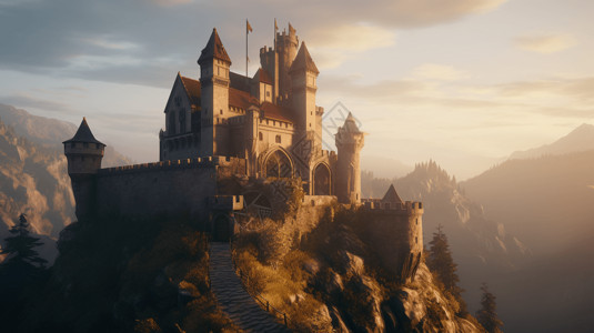 恢弘壮阔的中世纪城堡背景图片