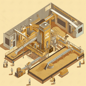 杂粮食品加工厂手绘模型插画