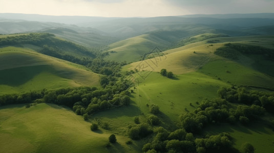 航拍高山草原丘陵和绿色田野背景图片