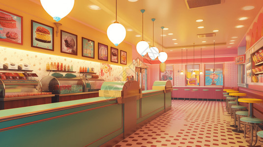 甜品店甜甜圈绚烂温暖的冰淇淋店设计图片