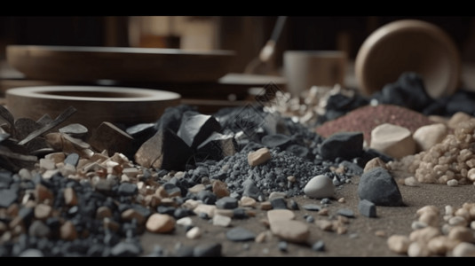 泥土制品制造原材料中的碎石子背景