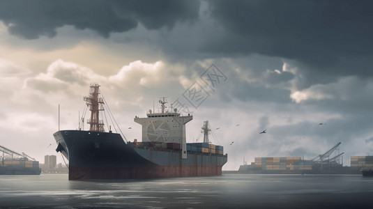 海 货船货船在海面上行驶插画