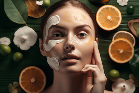 面部清洁产品一名妇女使用天然产品清洁面部皮肤背景