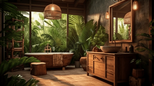 热带雨林植物热带雨林风格浴室设计图片
