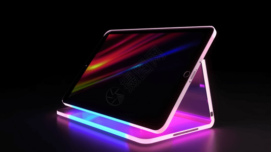 霓虹色发光边框霓虹色调的平板电脑插画