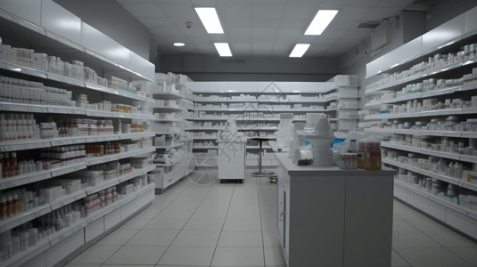 药品货架药房的药物排放架插画