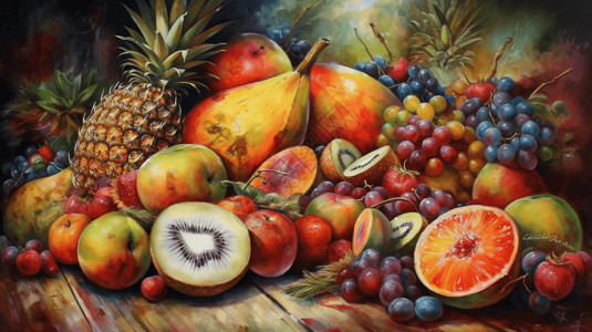 一幅热带水果油画背景图片