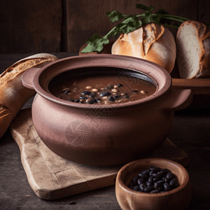 质朴的食物健康的黑豆汤背景