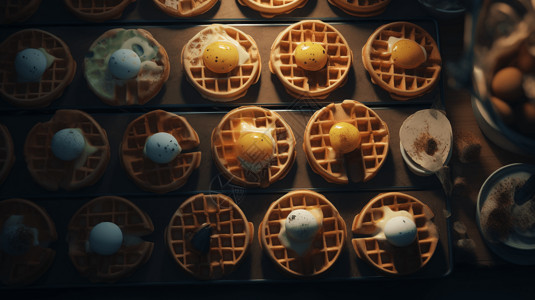 鸡蛋华夫饼制作过程高清图片