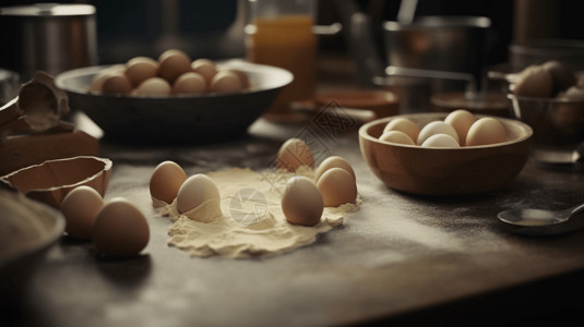 烘焙场景素材面包制作的美食场景3D动画背景