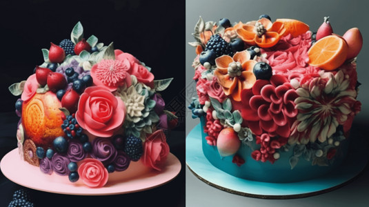 3D立体鲜花水果裱花蛋糕背景图片
