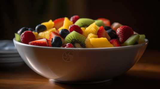 一碗新鲜切好的水果高清图片