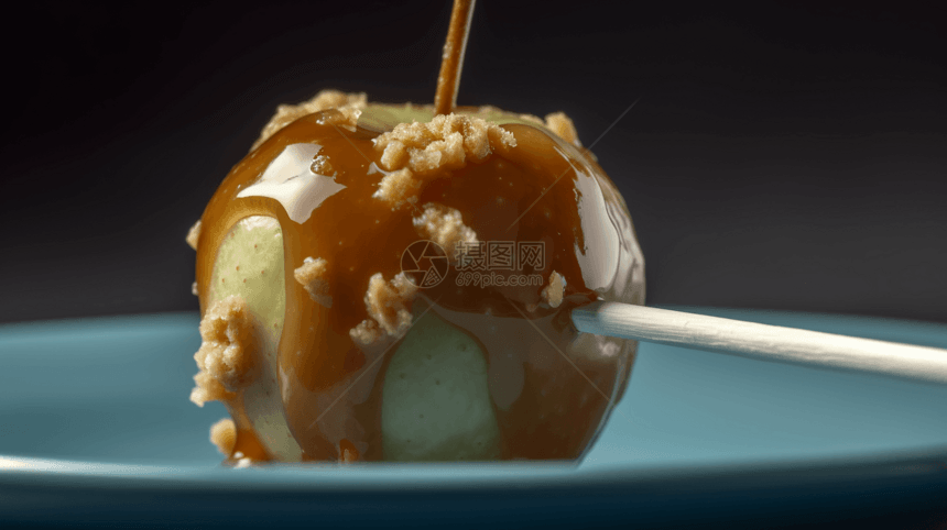 焦糖涂层苹果的特写镜头图片