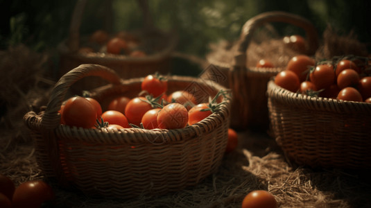 篮子中新鲜的小番茄图片