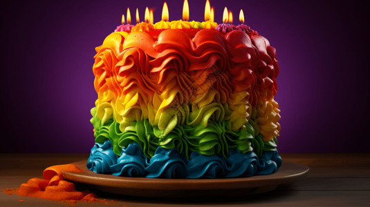 彩虹蛋糕上的蜡烛图片
