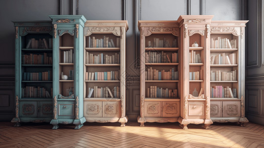 粉色欧式素材书房之欧式书柜设计图片