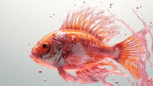 深海鱼背景3D深海鱼插画