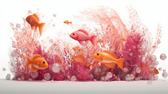 深海鱼背景热带深海鱼景观插画
