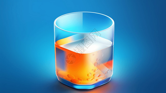 橙色玻璃杯简约磨砂玻璃图标插画