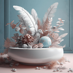 粉蓝鸟多肉3D羽毛艺术设计图片