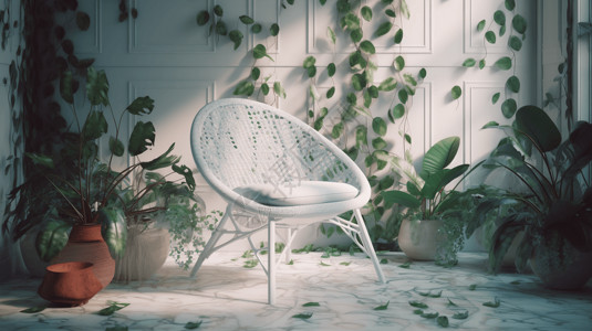 躺椅效果图清新家庭绿化设计图片