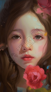 混血美丽优雅的玫瑰小女孩插画