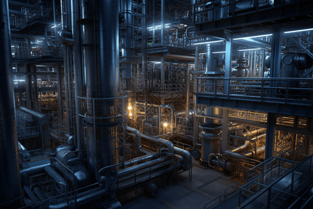 铁管化学加工厂蒸馏塔的特写设计图片