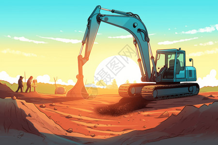 挖掘机挖土挖掘机工作工地插画