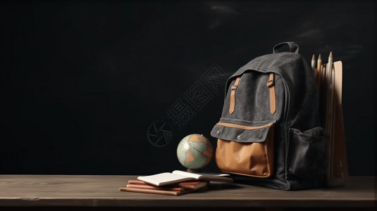 桌子上的背包和教科书图片