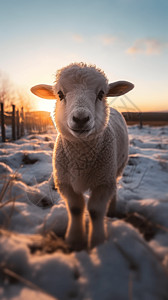 雪地里可爱的小羊图片