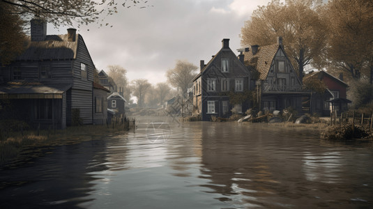 被水淹没的村庄背景图片
