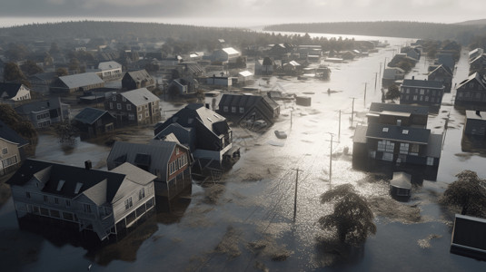 洪水淹没的房屋图片