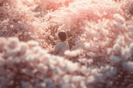 樱花丛里的女孩背景图片