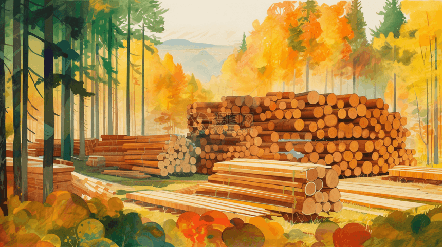 森林里伐木的木材图片