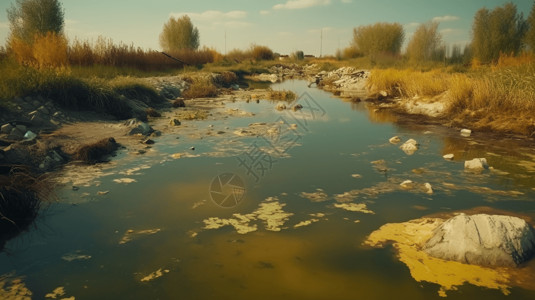 重金属和化学物质污染湿地高清图片
