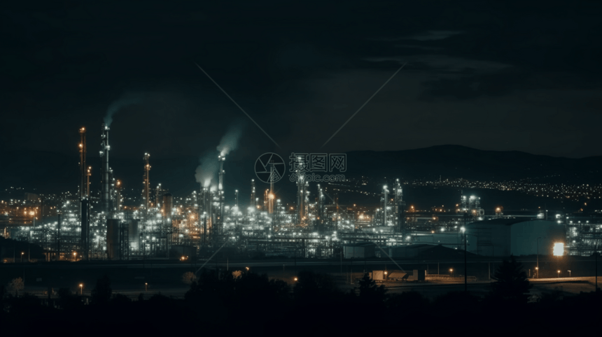 晚上正在工作的炼油厂图片